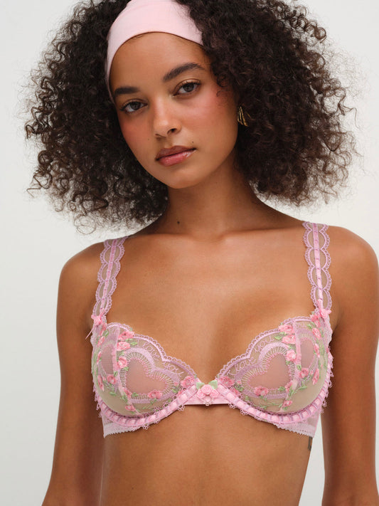 Ily Embroidered Underwire Bra - Pink | For Love and Lemons