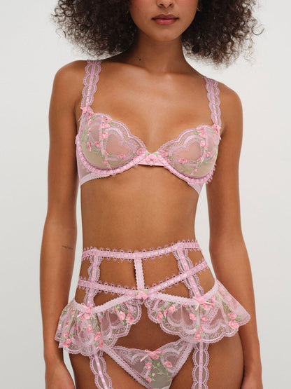 Ily Embroidered Underwire Bra - Pink | For Love and Lemons