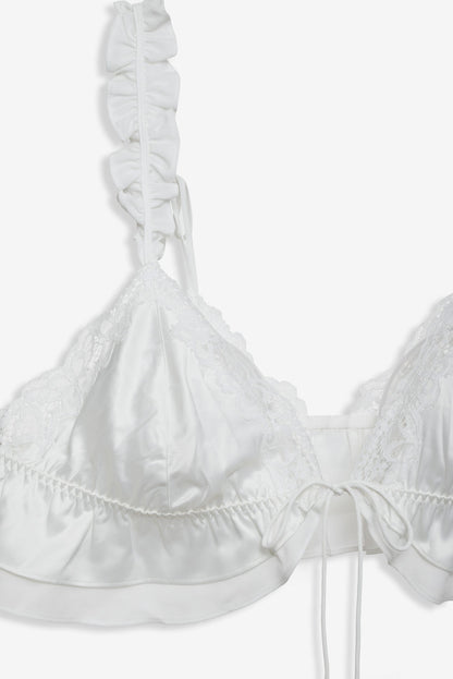 Butterfly Lace Ruffle Bralette - White | For Love and Lemons