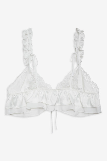 Butterfly Lace Ruffle Bralette - White | For Love and Lemons