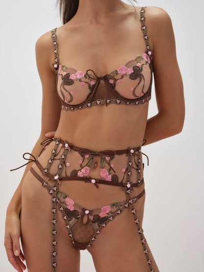 Runaway Bows Underwire Bra - Brown | For Love and Lemons