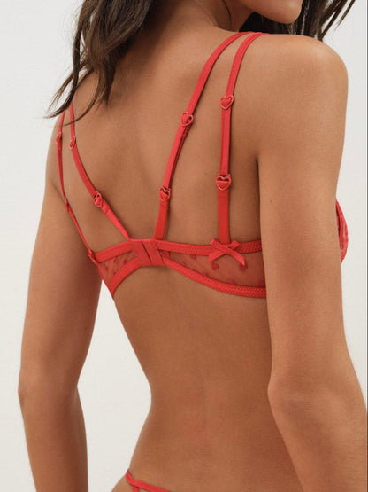 Cross Stitch Hearts Underwire Bra - Red | For Love and Lemons