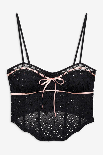 Elena Eyelet Bustier - Black | For Love and Lemons