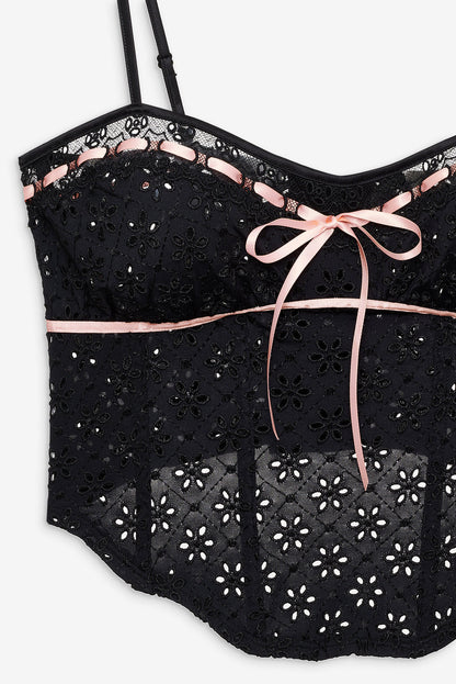 Elena Eyelet Bustier - Black | For Love and Lemons