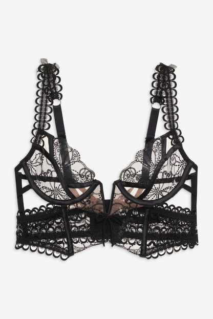 Swirly Floral Embroidered Bustier - Noir | For Love and Lemons