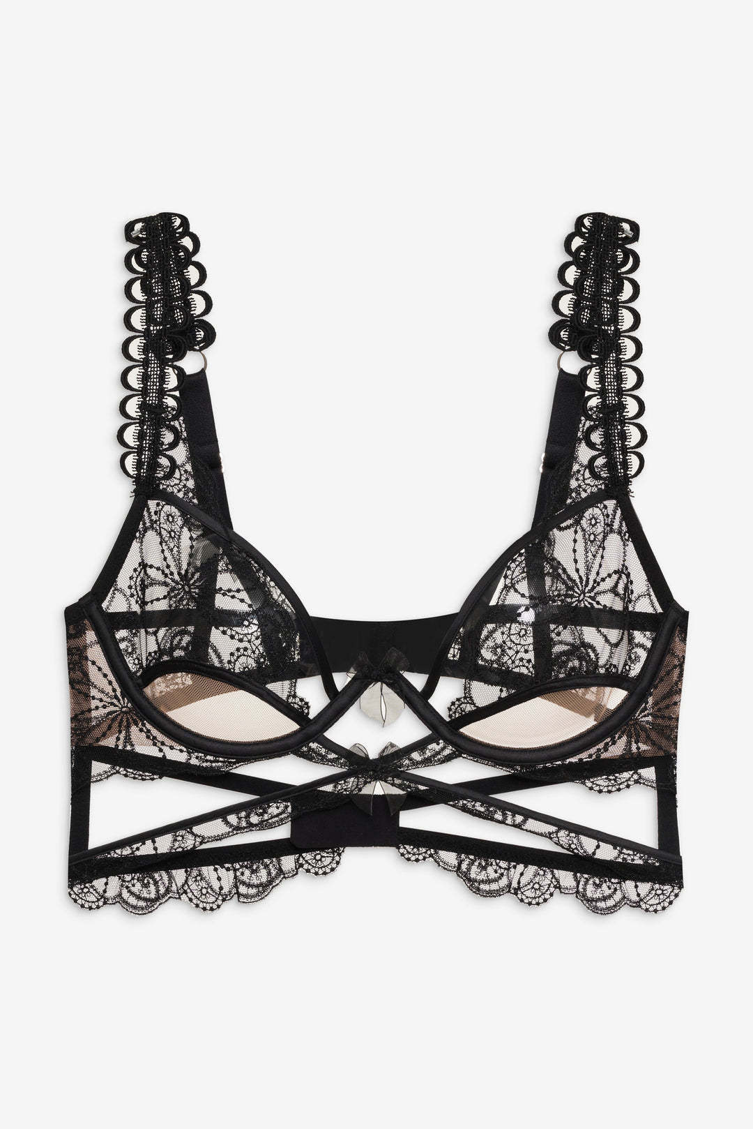 Swirly Floral Embroidered Bra - Noir | For Love and Lemons