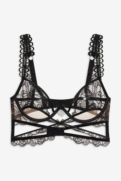 Swirly Floral Embroidered Bra - Noir | For Love and Lemons