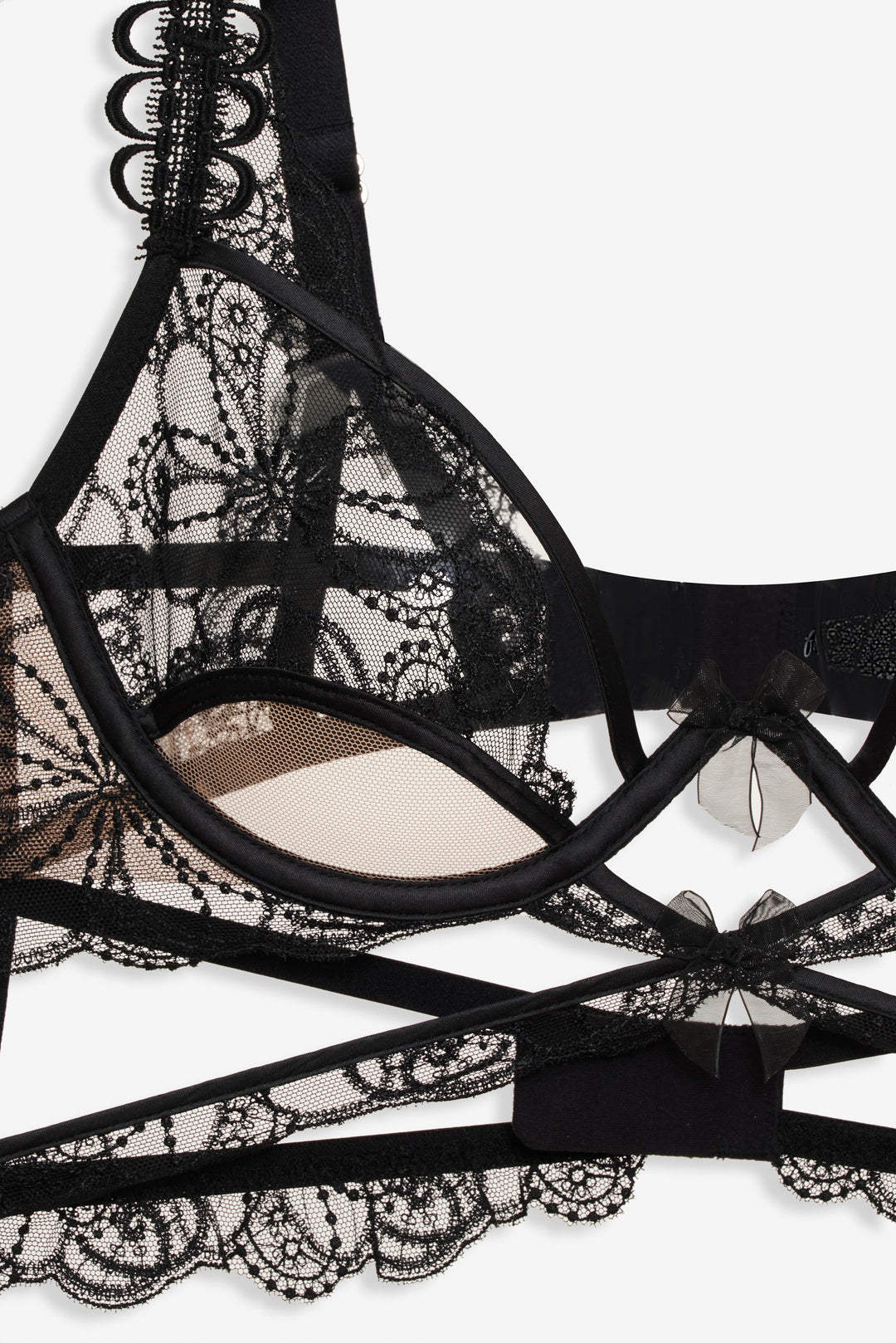 Swirly Floral Embroidered Bra - Noir | For Love and Lemons