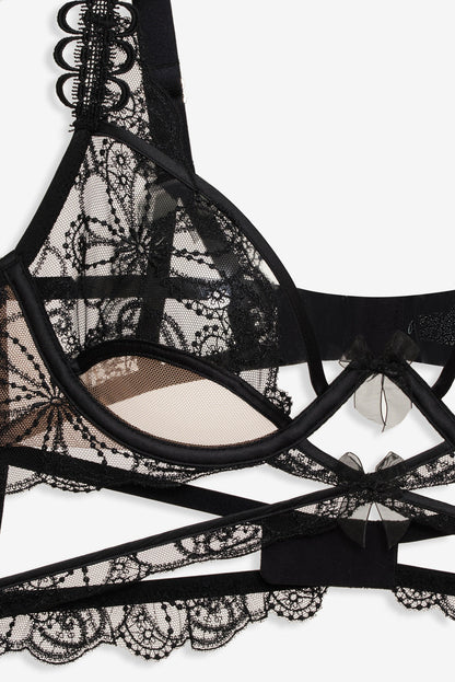Swirly Floral Embroidered Bra - Noir | For Love and Lemons