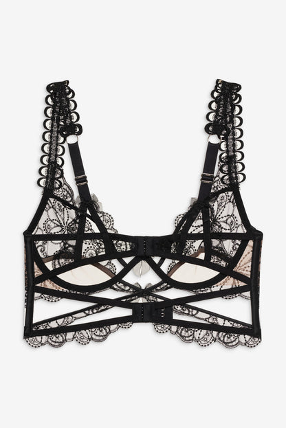 Swirly Floral Embroidered Bra - Noir | For Love and Lemons