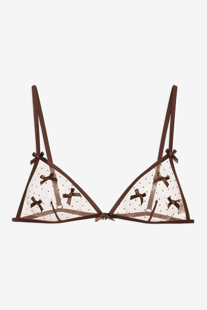 Flock Dot Bows Triangle Bralette - Brown | For Love and Lemons