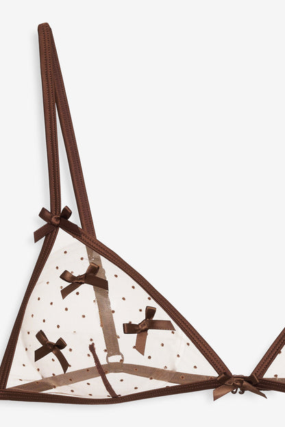 Flock Dot Bows Triangle Bralette - Brown | For Love and Lemons