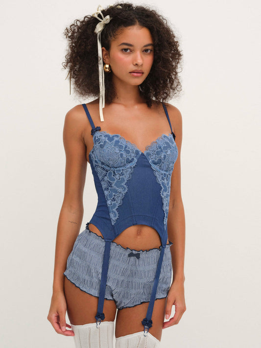 Denim Hearts Bustier - Blue | For Love and Lemons