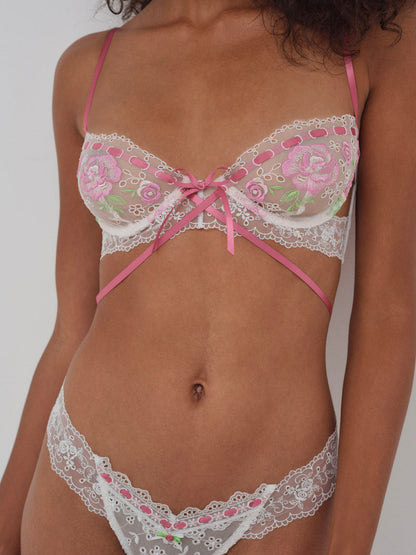 Rose Milk Eyelet Underwire Bra - Pink | For Love and Lemons