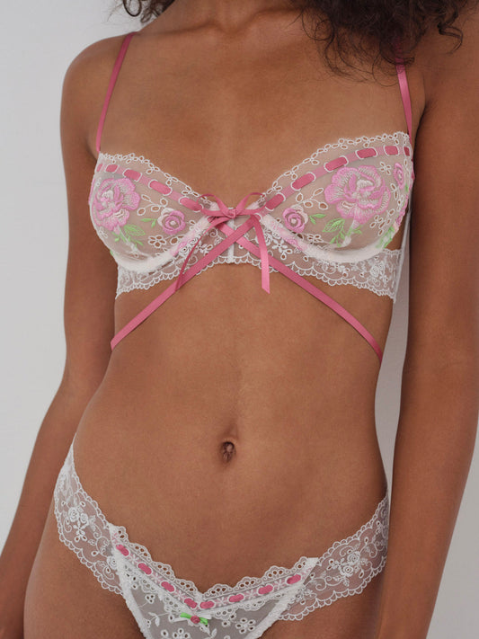 Rose Milk Eyelet Underwire Bra - Pink | For Love and Lemons