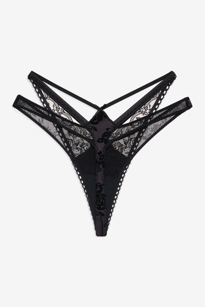 Sonia Double Layer Thong Panty - Black | For Love and Lemons