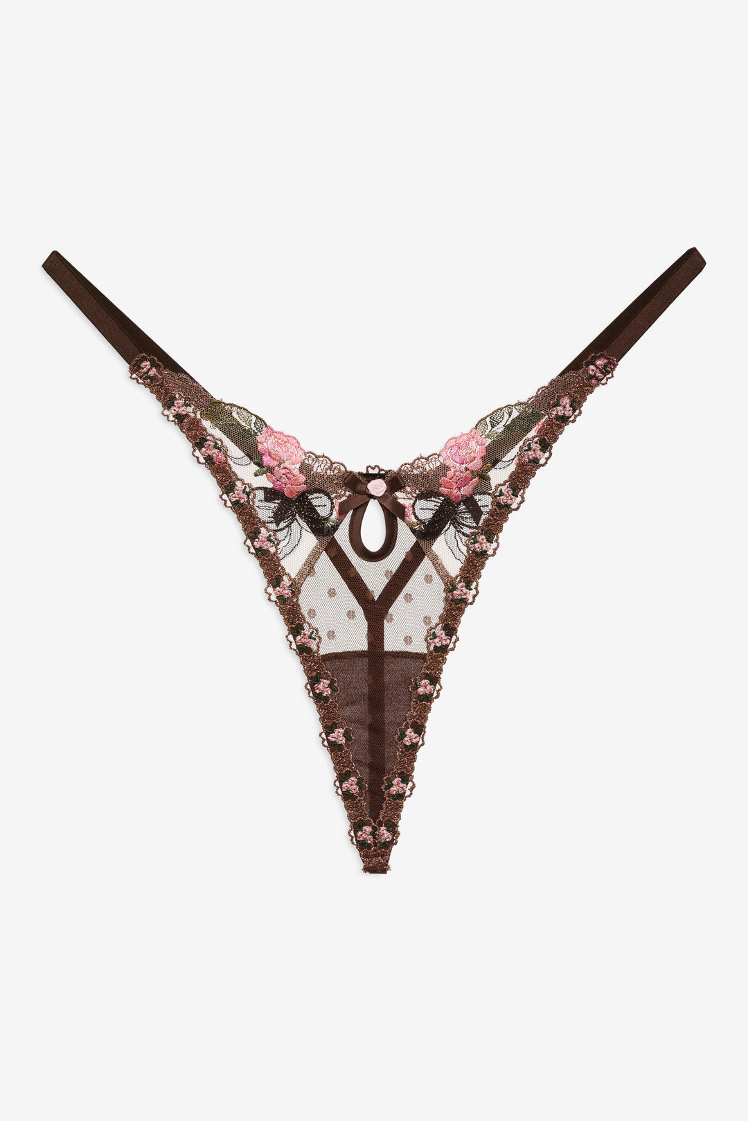 Runaway Bows Thong Panty - Brown | For Love and Lemons