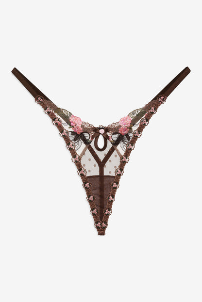 Runaway Bows Thong Panty - Brown | For Love and Lemons