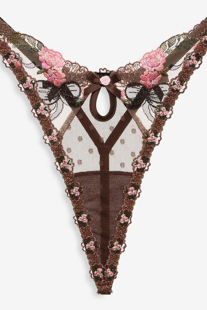Runaway Bows Thong Panty - Brown | For Love and Lemons