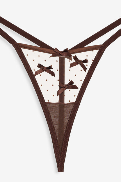 Flock Dot Bows G-String Panty - Brown | For Love and Lemons