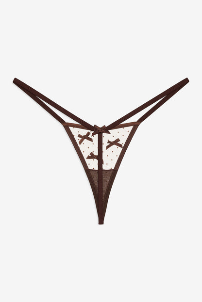 Flock Dot Bows G-String Panty - Brown | For Love and Lemons