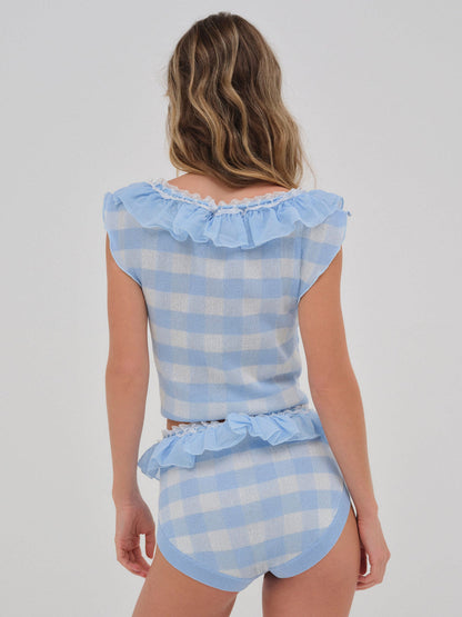 Brushed Gingham Knit Panty - Blue | For Love and Lemons