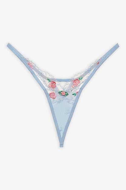 Vintage Rose Eyelet Thong Panty - Blue | For Love and Lemons