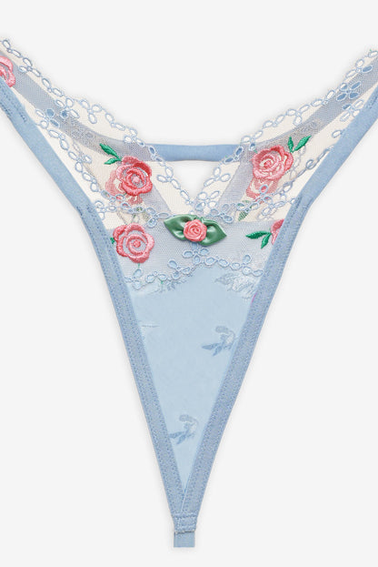 Vintage Rose Eyelet Thong Panty - Blue | For Love and Lemons