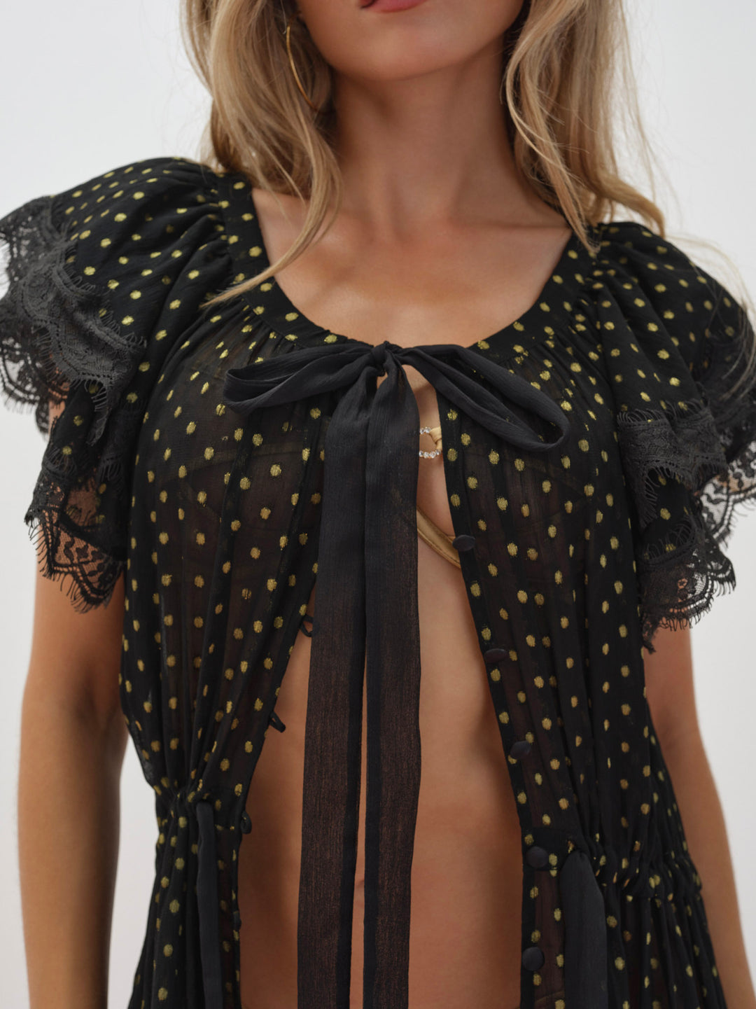 Liz Lurex Dot Robe - Black | For Love and Lemons