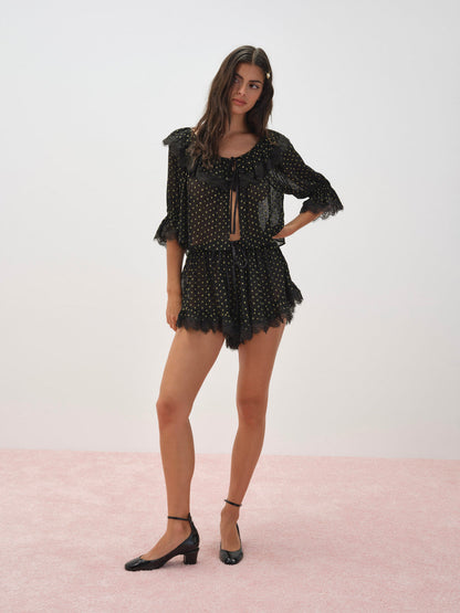Liz Lurex Dot Top - Black | For Love and Lemons