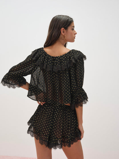 Liz Lurex Dot Top - Black | For Love and Lemons