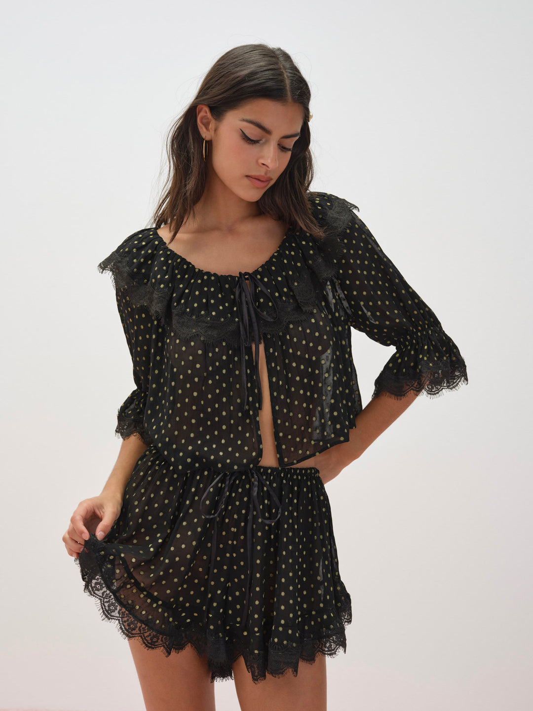 Liz Lurex Dot Top - Black | For Love and Lemons