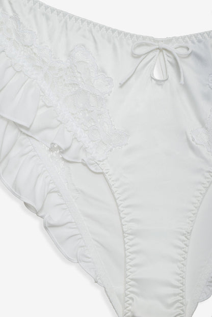 Butterfly Lace Ruffle Cheeky Panty - White | For Love and Lemons