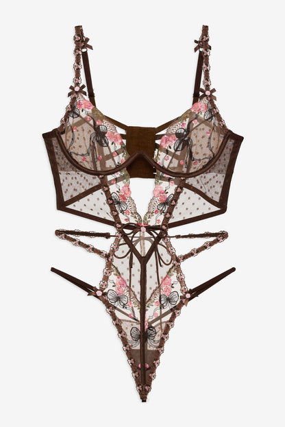Runaway Bows Bodysuit - Brown | For Love and Lemons