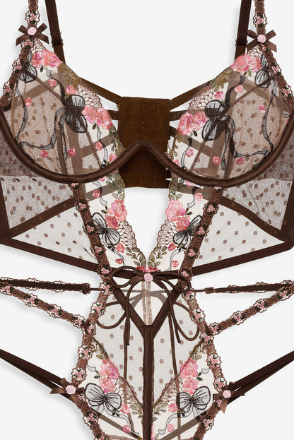 Runaway Bows Bodysuit - Brown | For Love and Lemons