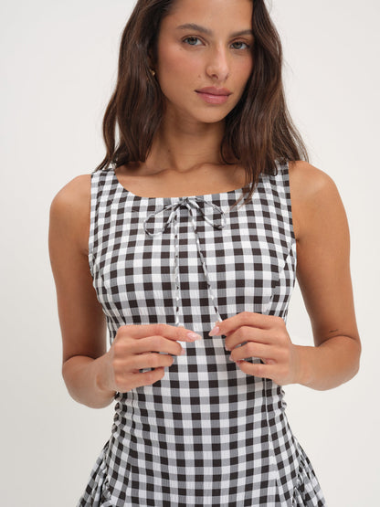 Scotch Bonnet Gingham Mini Dress - Black | For Love and Lemons