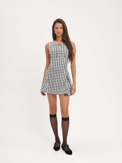 Scotch Bonnet Gingham Mini Dress - Black | For Love and Lemons