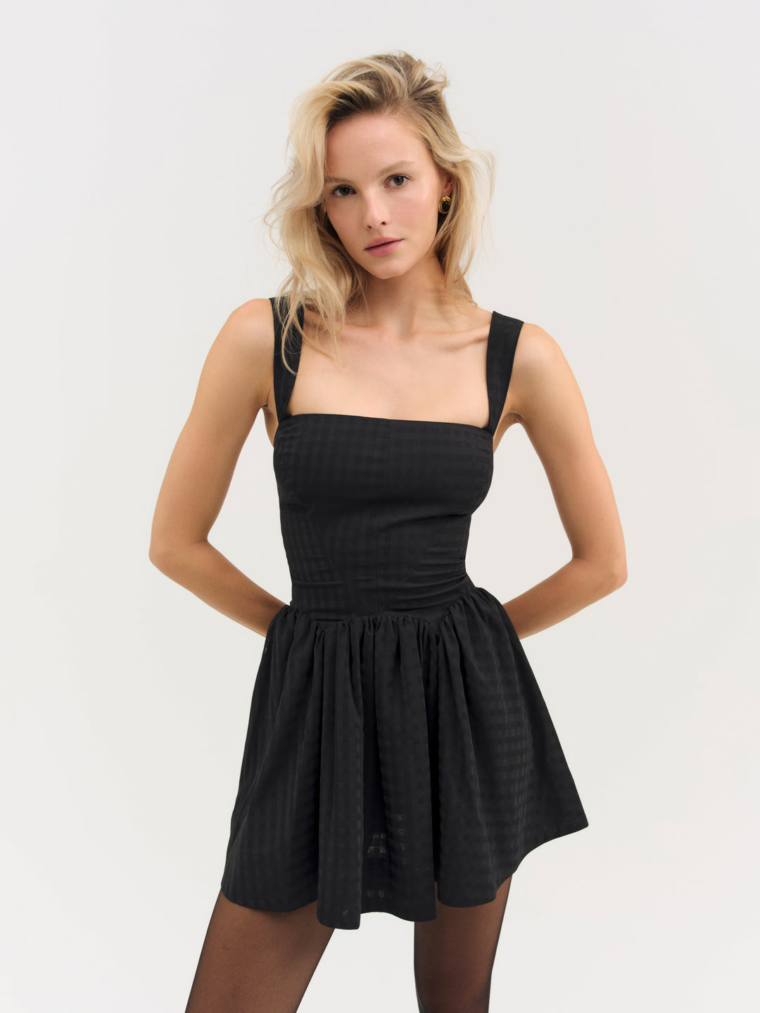 Ginny Gingham Mini Dress - Black | For Love and Lemons