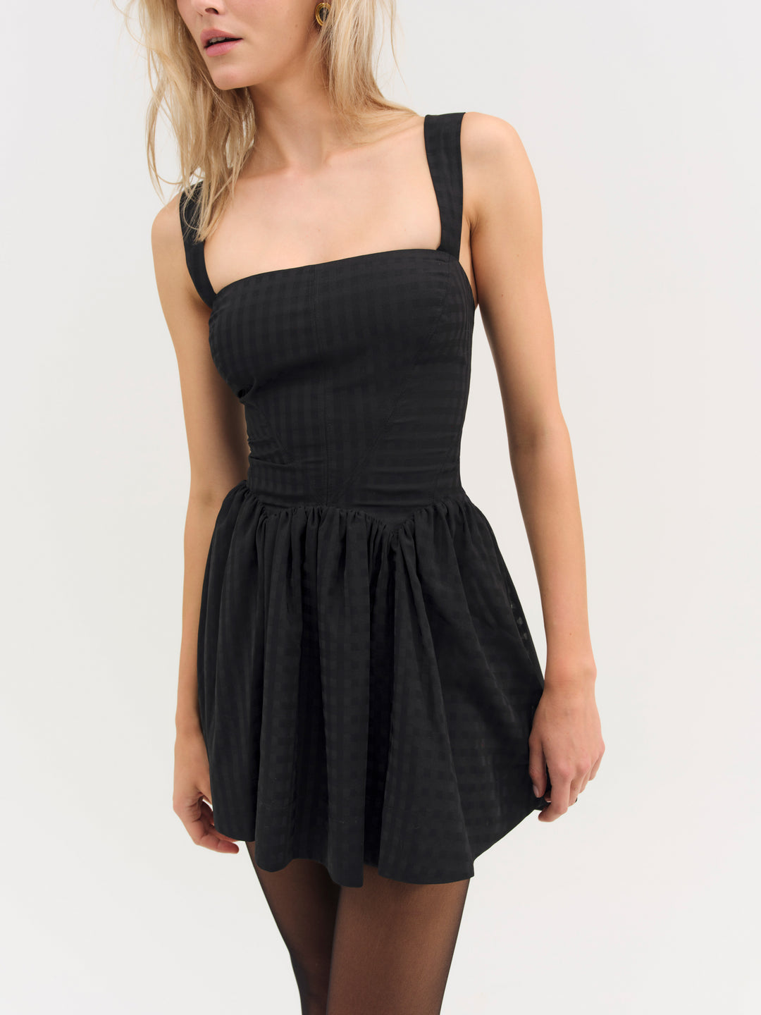 Ginny Gingham Mini Dress - Black | For Love and Lemons