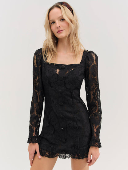 Claudia Rose Lace Long Sleeve Mini Dress - Black | For Love and Lemons