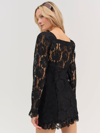 Claudia Rose Lace Long Sleeve Mini Dress - Black | For Love and Lemons