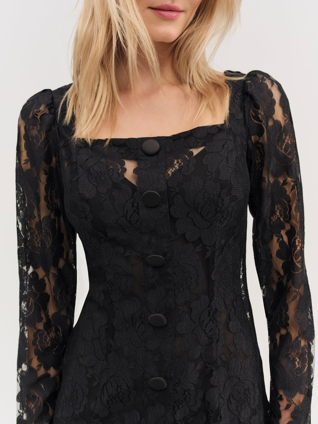 Claudia Rose Lace Long Sleeve Mini Dress - Black | For Love and Lemons