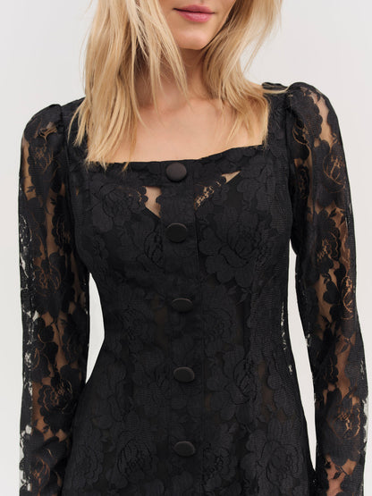 Claudia Rose Lace Long Sleeve Mini Dress - Black | For Love and Lemons