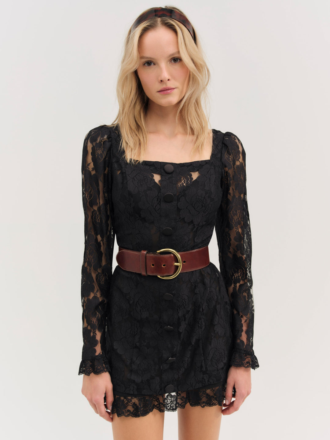 Claudia Rose Lace Long Sleeve Mini Dress - Black | For Love and Lemons