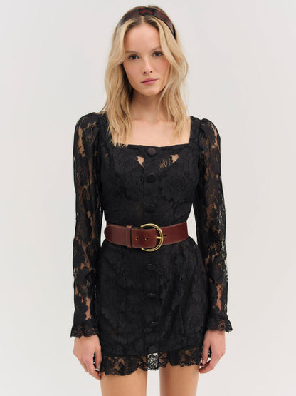 Claudia Rose Lace Long Sleeve Mini Dress - Black | For Love and Lemons