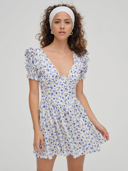 Paulina Puff Sleeve Dress - Blue | For Love and Lemons