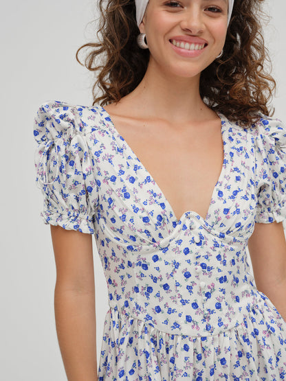 Paulina Puff Sleeve Dress - Blue | For Love and Lemons