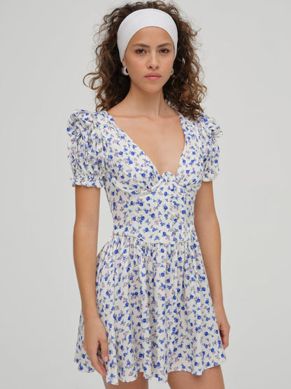 Paulina Puff Sleeve Dress - Blue | For Love and Lemons