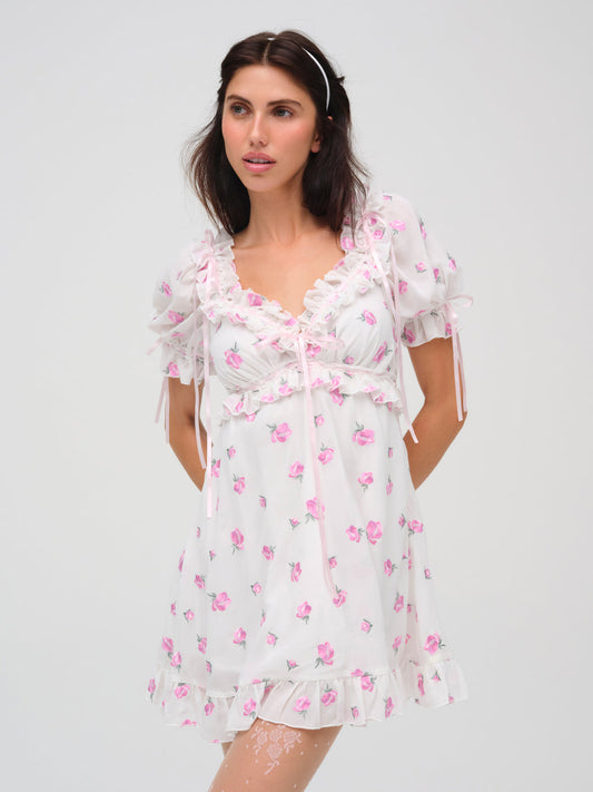 Fiona Floral Mini Dress - White | For Love and Lemons