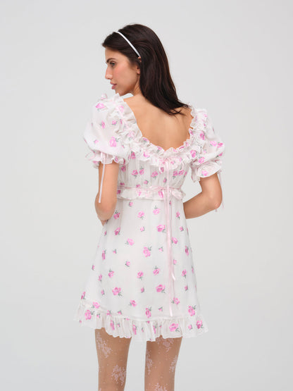 Fiona Floral Mini Dress - White | For Love and Lemons